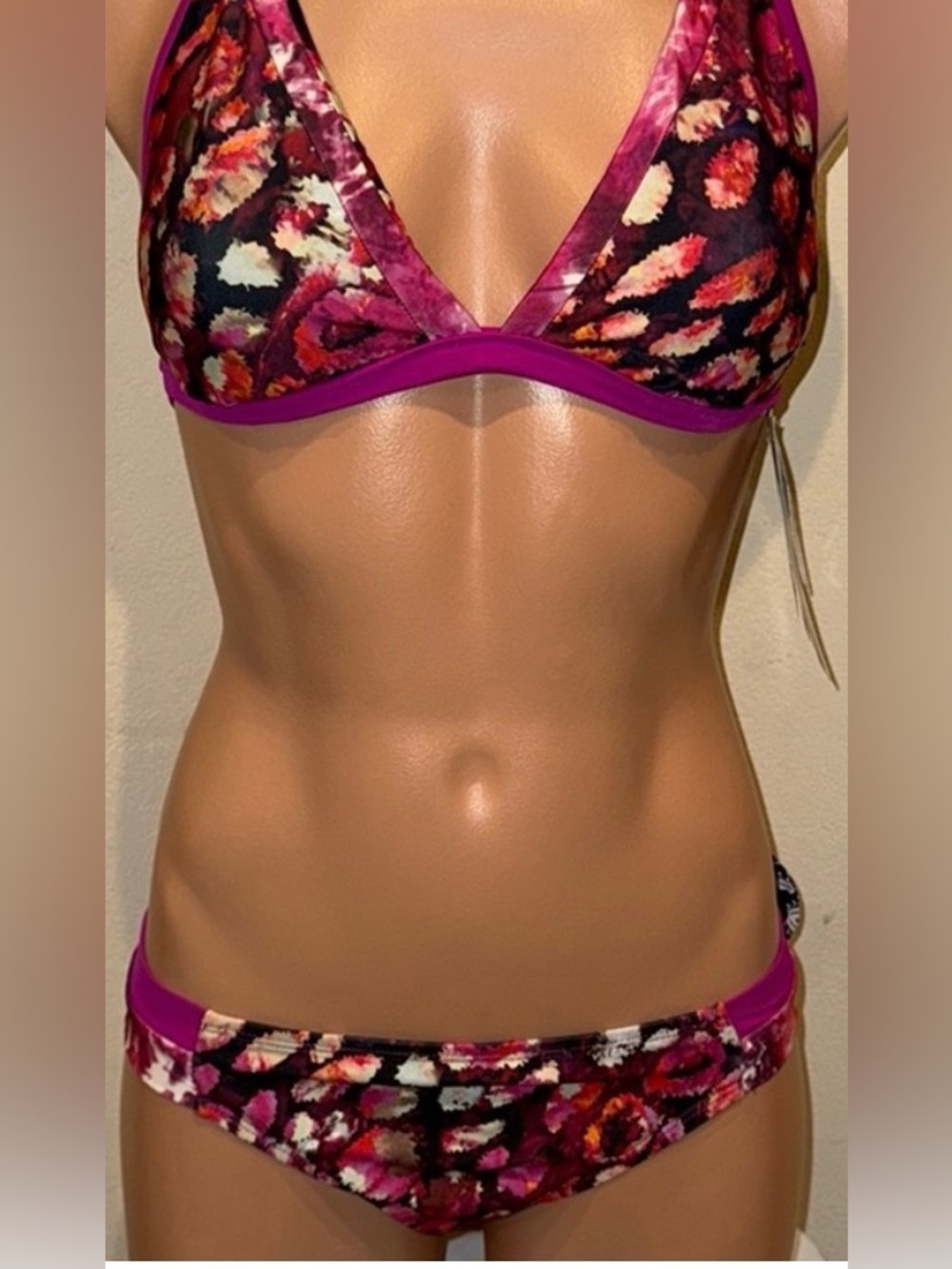 Women's Floral Purple Trim Bikini Bottom only